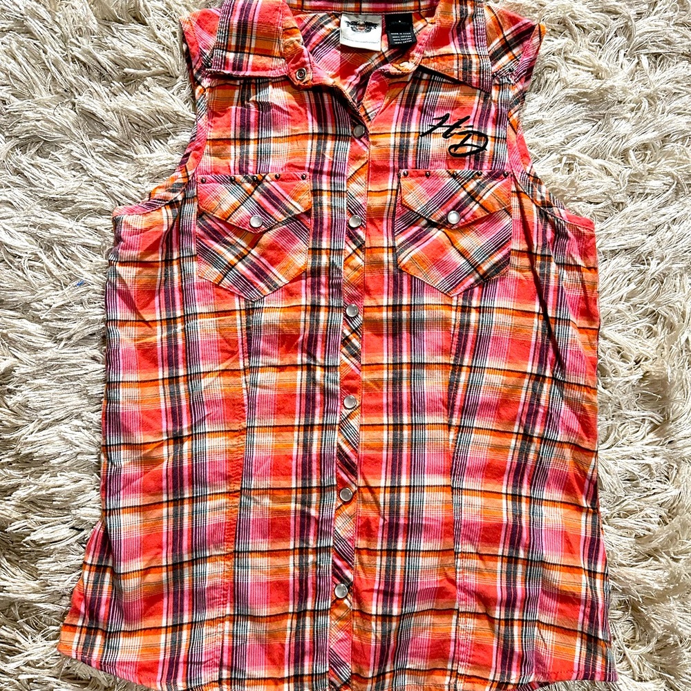 Harley Davidson pearl snap embroidered flannel top